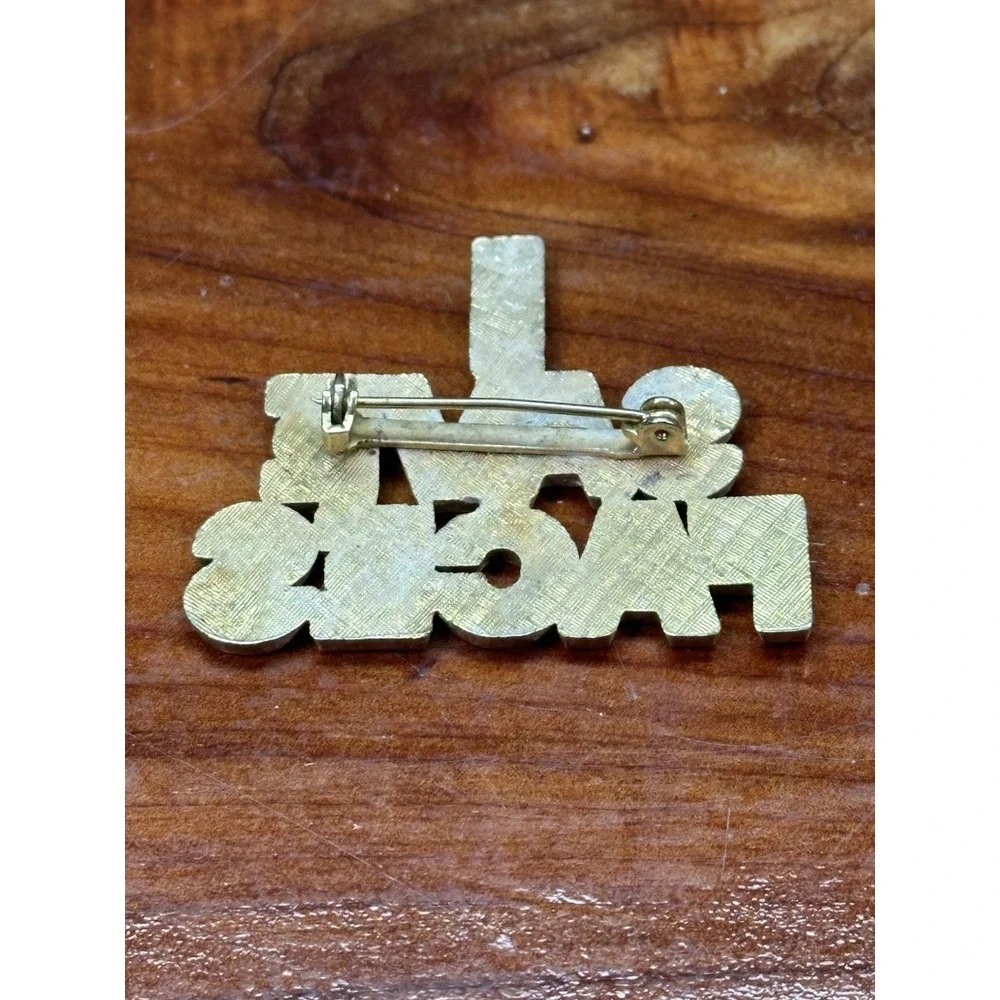 I Save‎ Faces Pin Brooch Gold Tone Jeweled Sparkly Vintage